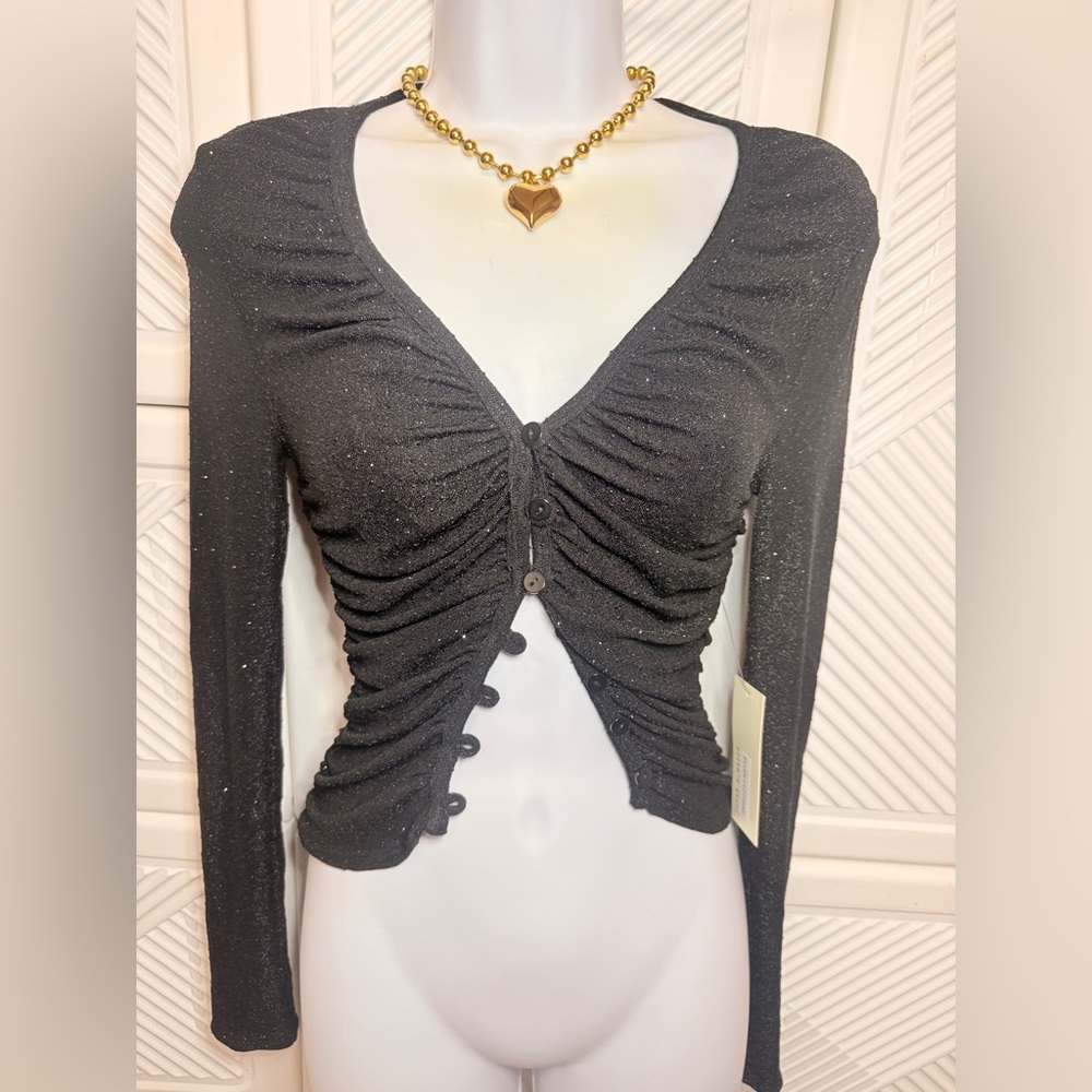 Black sparkling stone Ruched Cardigan